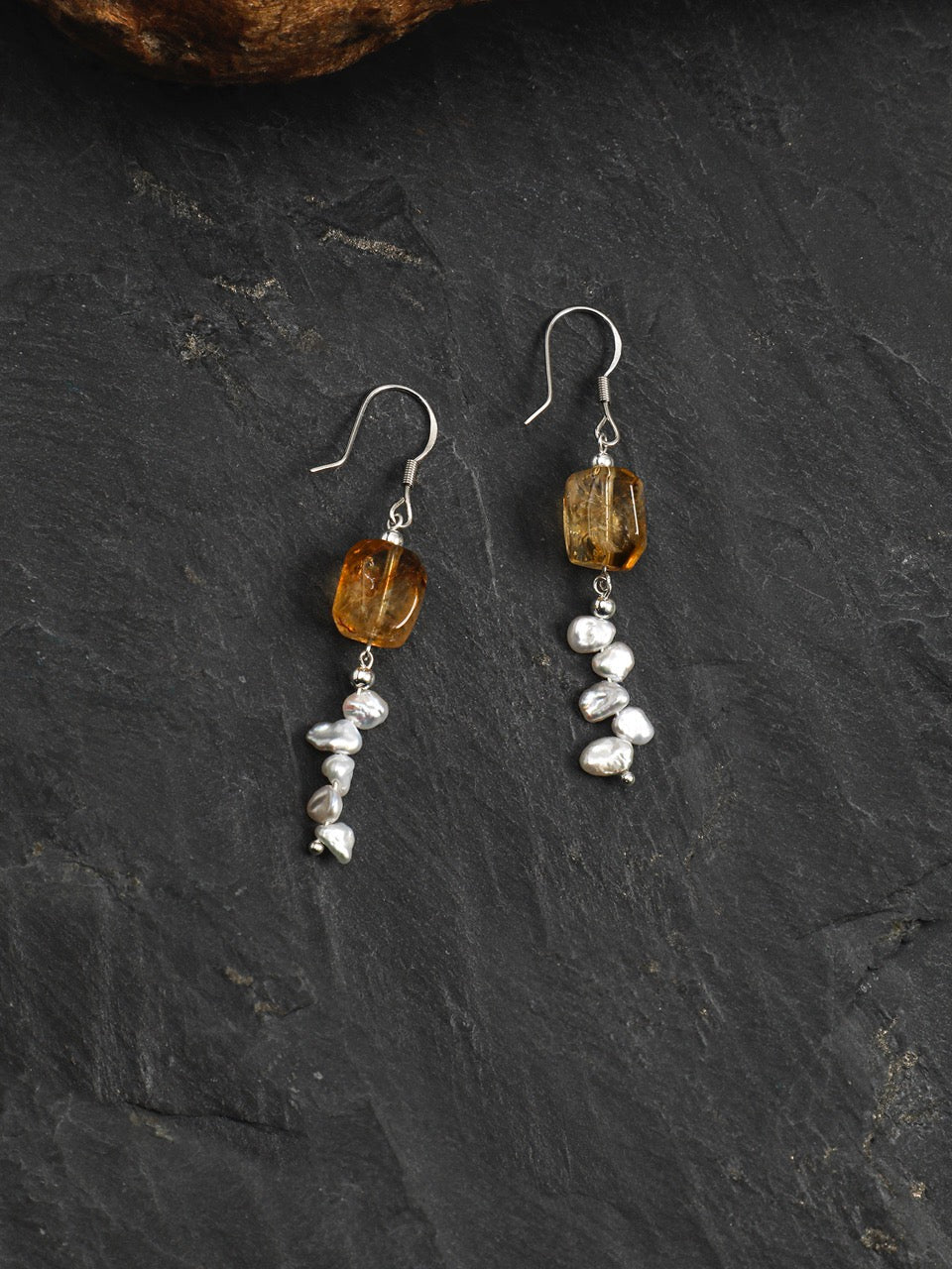 AMBER TRACE · Citrine & Pearl Earrings