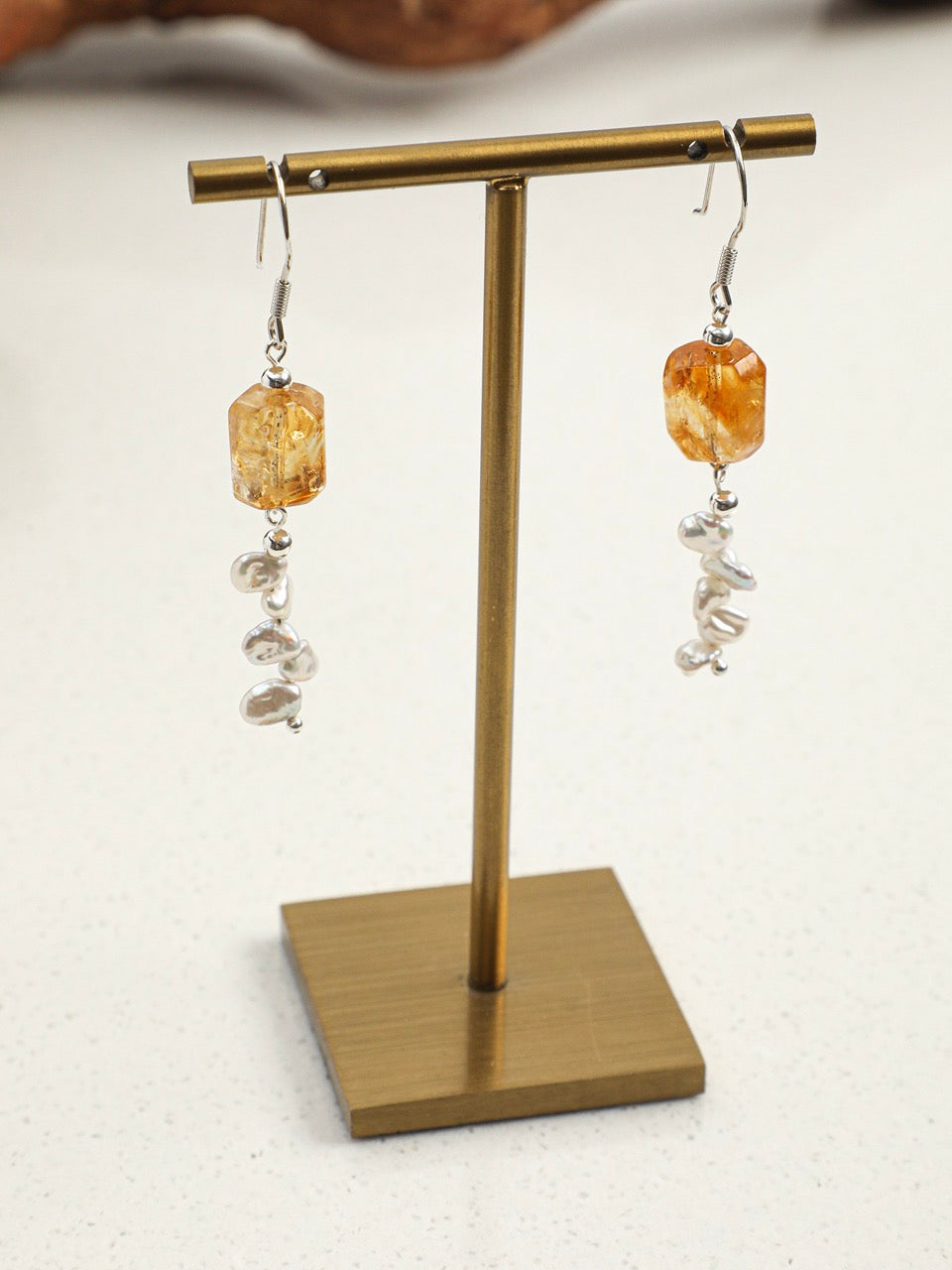 AMBER TRACE · Citrine & Pearl Earrings