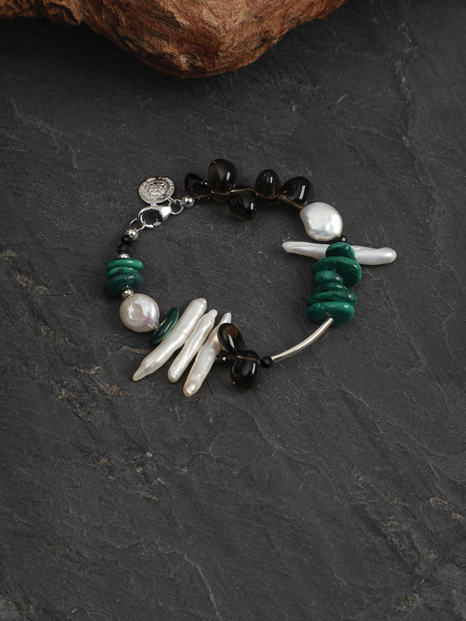 DEEP FOREST SHARD · Smoky Quartz & Malachite Bracelet