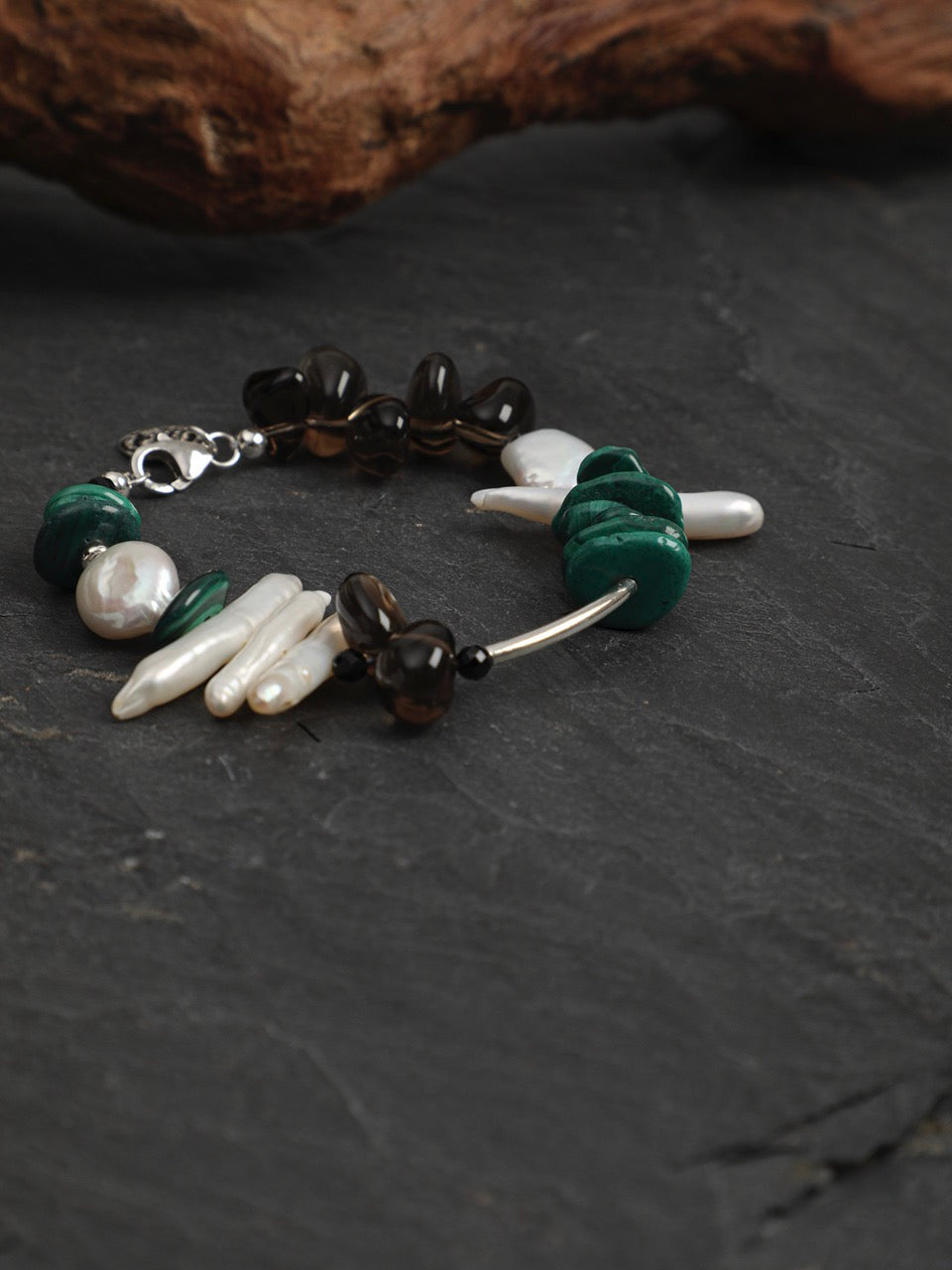 DEEP FOREST SHARD · Smoky Quartz & Malachite Bracelet
