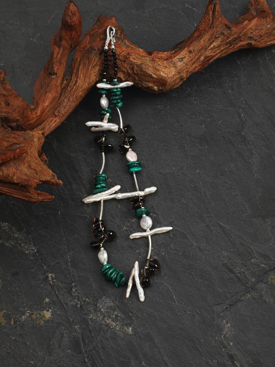 FOREST SHARD · Smoky Quartz & Malachite Necklace