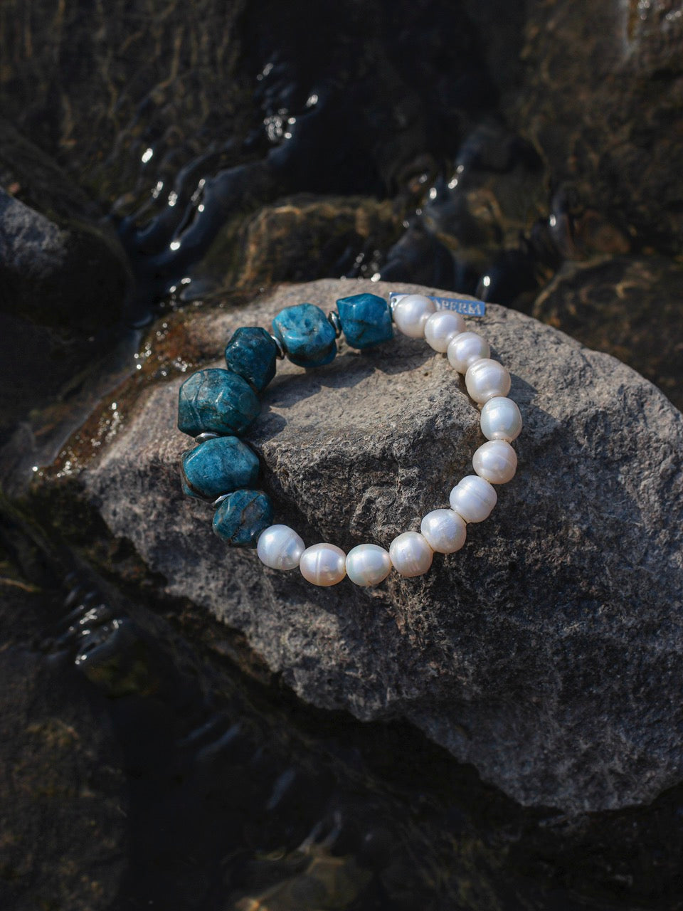 DEPTH RIPPLE · Blue Apatite & Pearl Bracelet