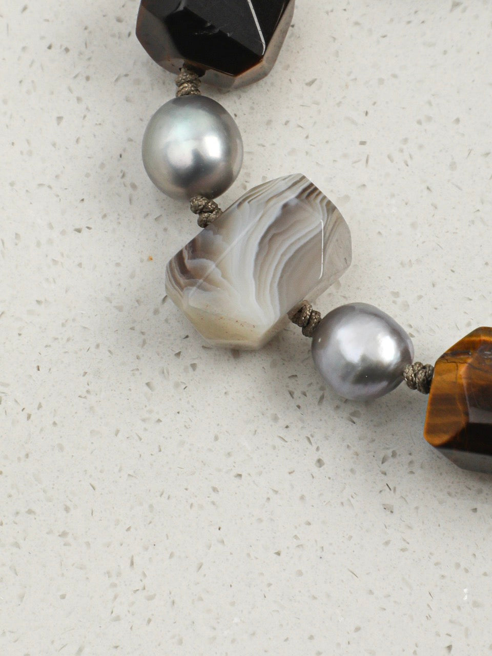 GLOWING CORE · Tiger's Eye & Grey Pearl Bracelet
