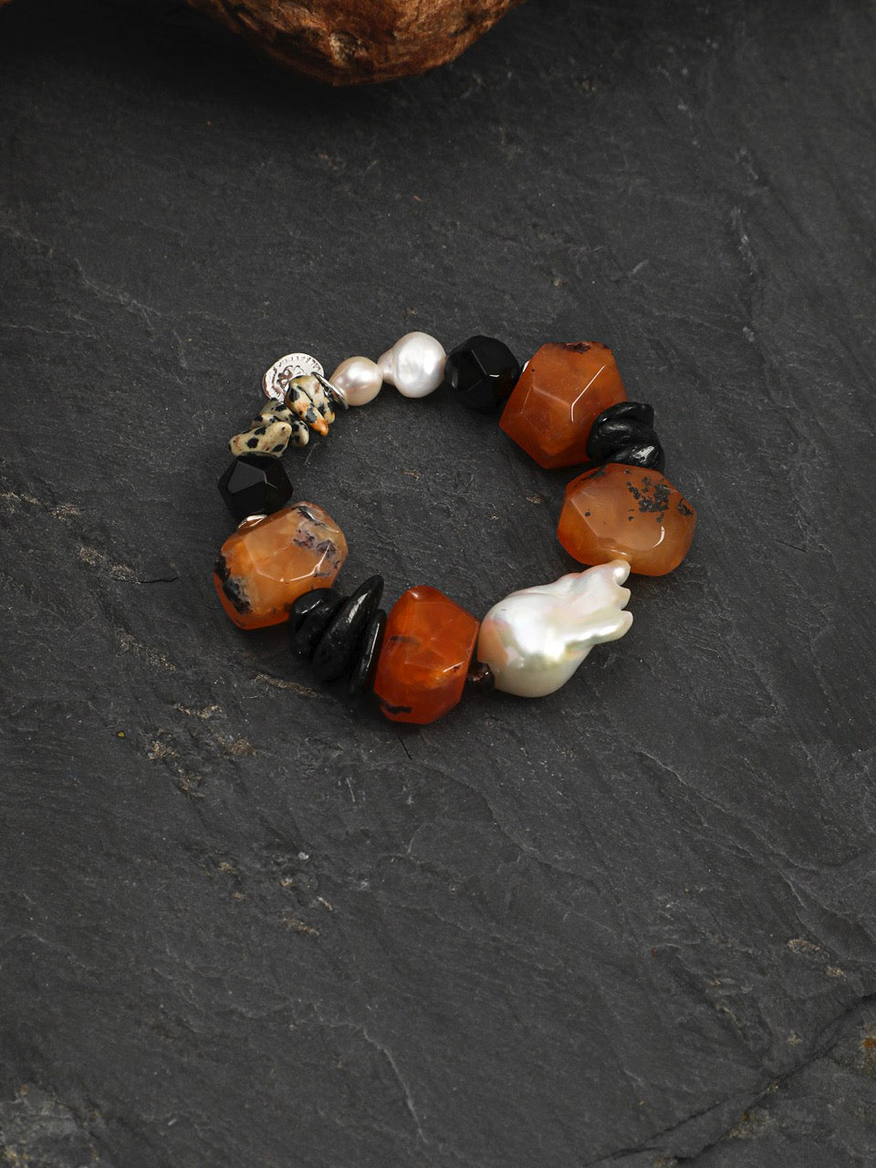 CRIMSON PULSE · Red Agate & Pearl Bracelet