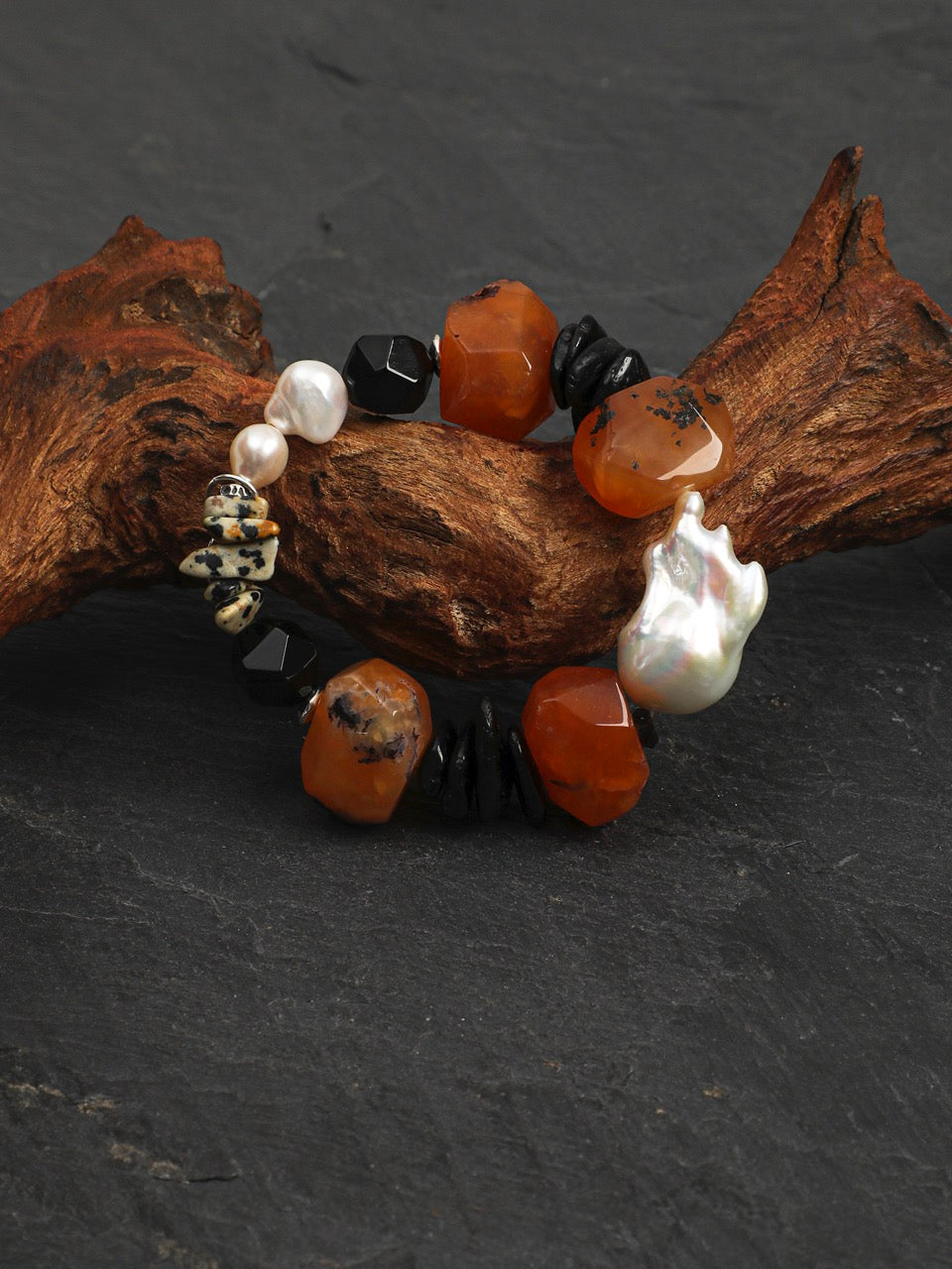 CRIMSON PULSE · Red Agate & Pearl Bracelet