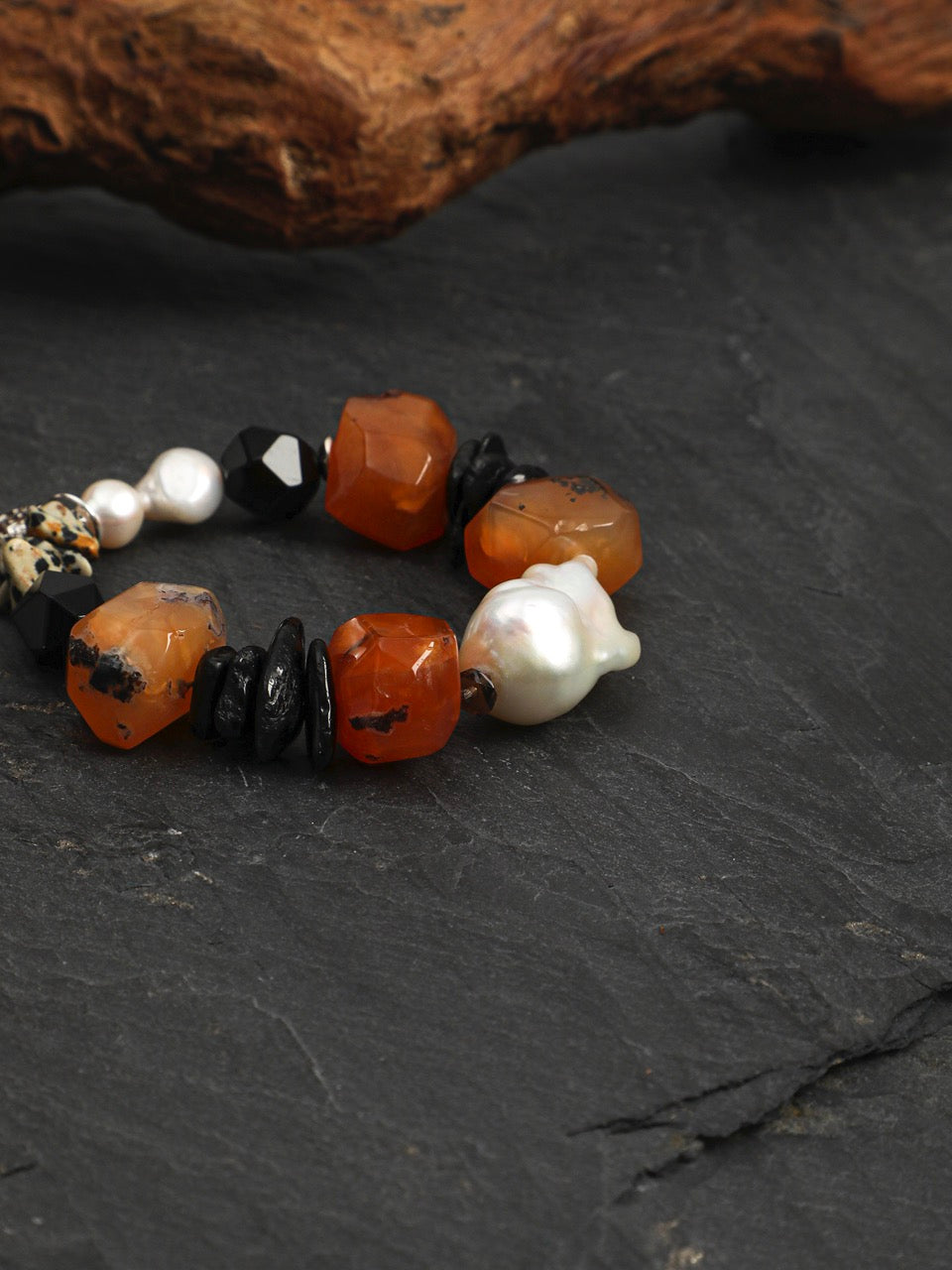 CRIMSON PULSE · Red Agate & Pearl Bracelet