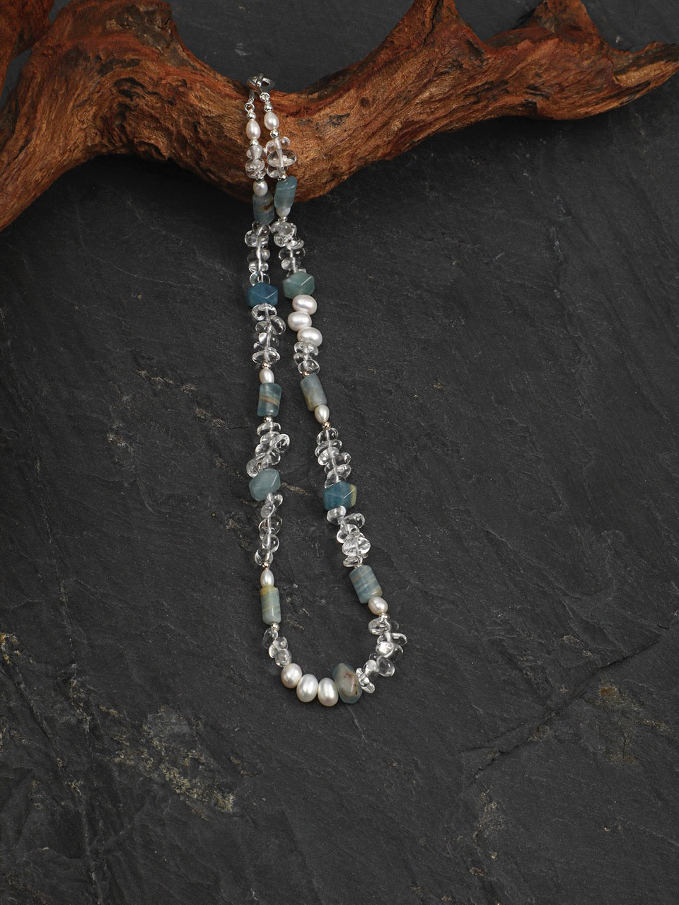 GLACIAL TIDE · Dumortierite & Pearl Necklace