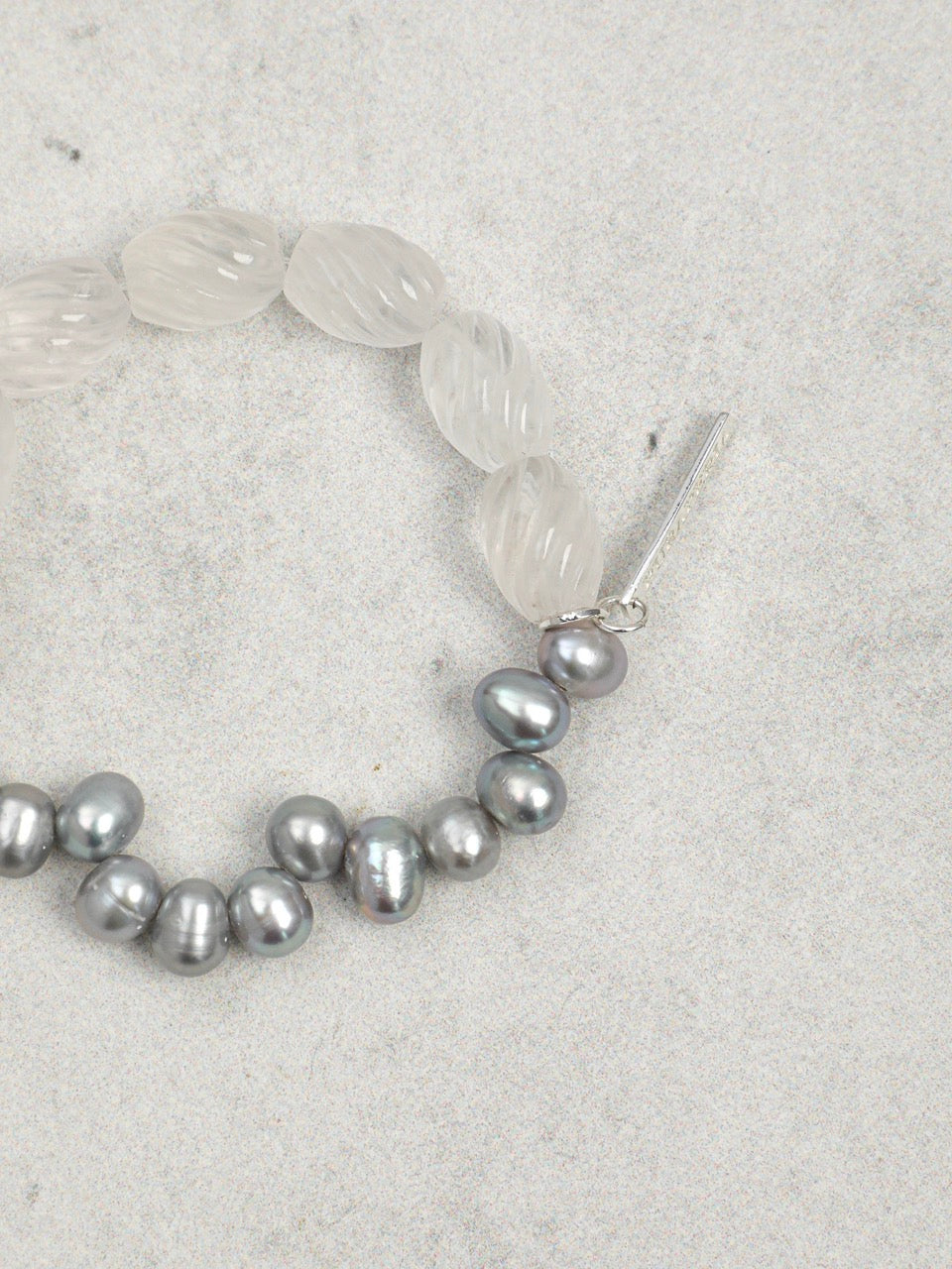 MISTY GLASS · Clear Quartz & Grey Pearl Bracelet