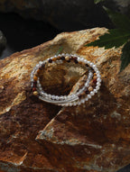 AMBER ROCK TRACE · Moonstone & Pearl Triple-Wrap Bracelet