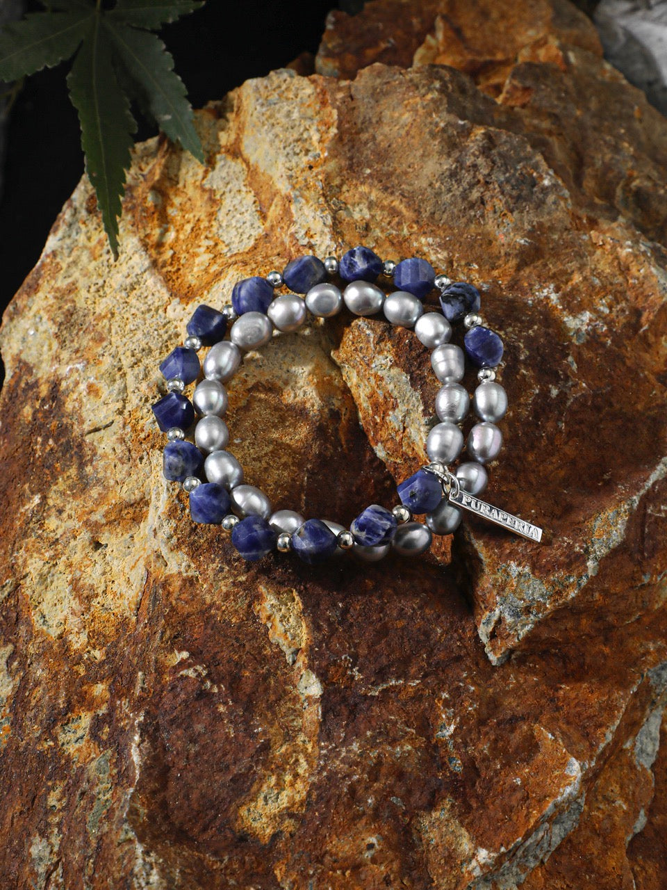GREY RIPPLE · Sodalite & Pearl Double-Wrap Bracelet