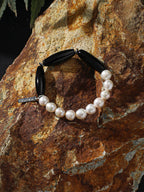 SHADOW WAVE · Black Agate & Pearl Bracelet