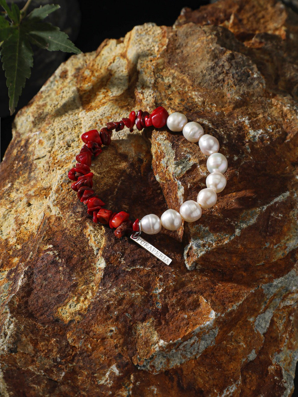 CRIMSON TIDE · Pearl & Coral Chip Bracelet