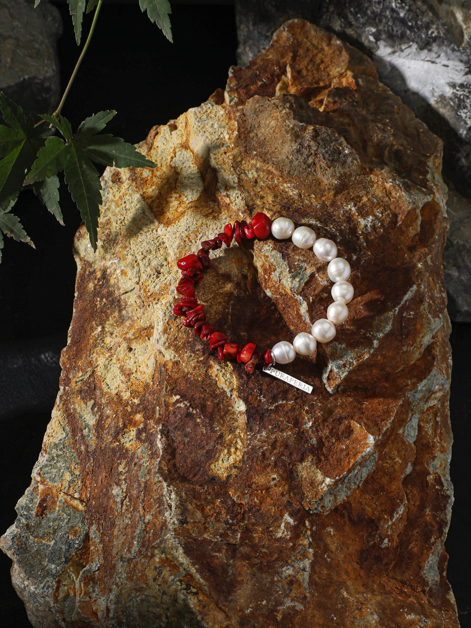 CRIMSON TIDE · Pearl & Coral Chip Bracelet