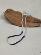 CYAN ECHO · Aquamarine & Lapis Triple-Wrap Bracelet