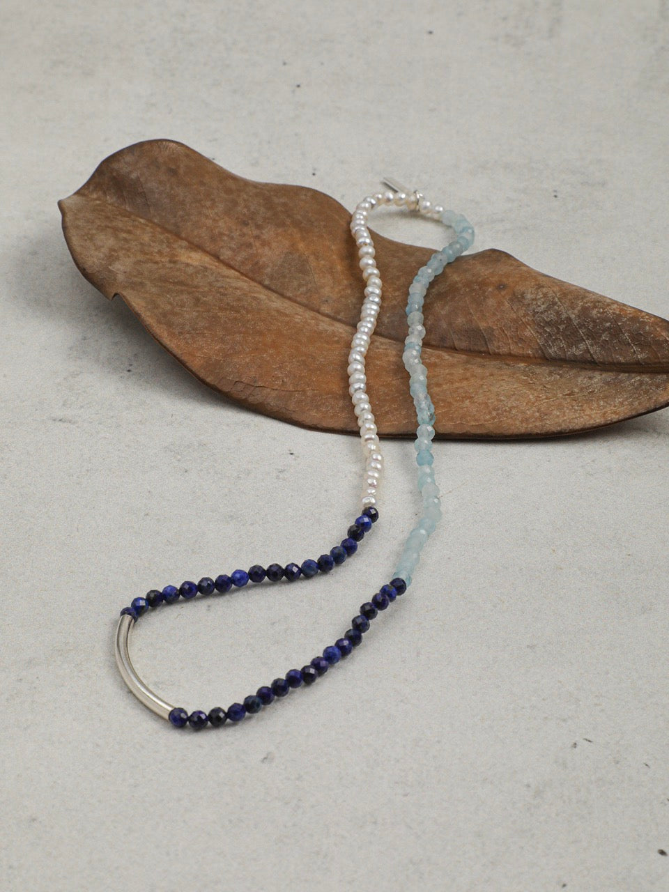 CYAN ECHO · Aquamarine & Lapis Triple-Wrap Bracelet