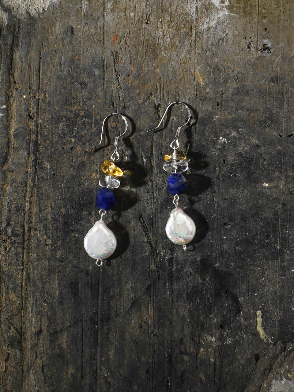 AQUEOUS NEBULA · Baroque Pearl & Sodalite Earrings