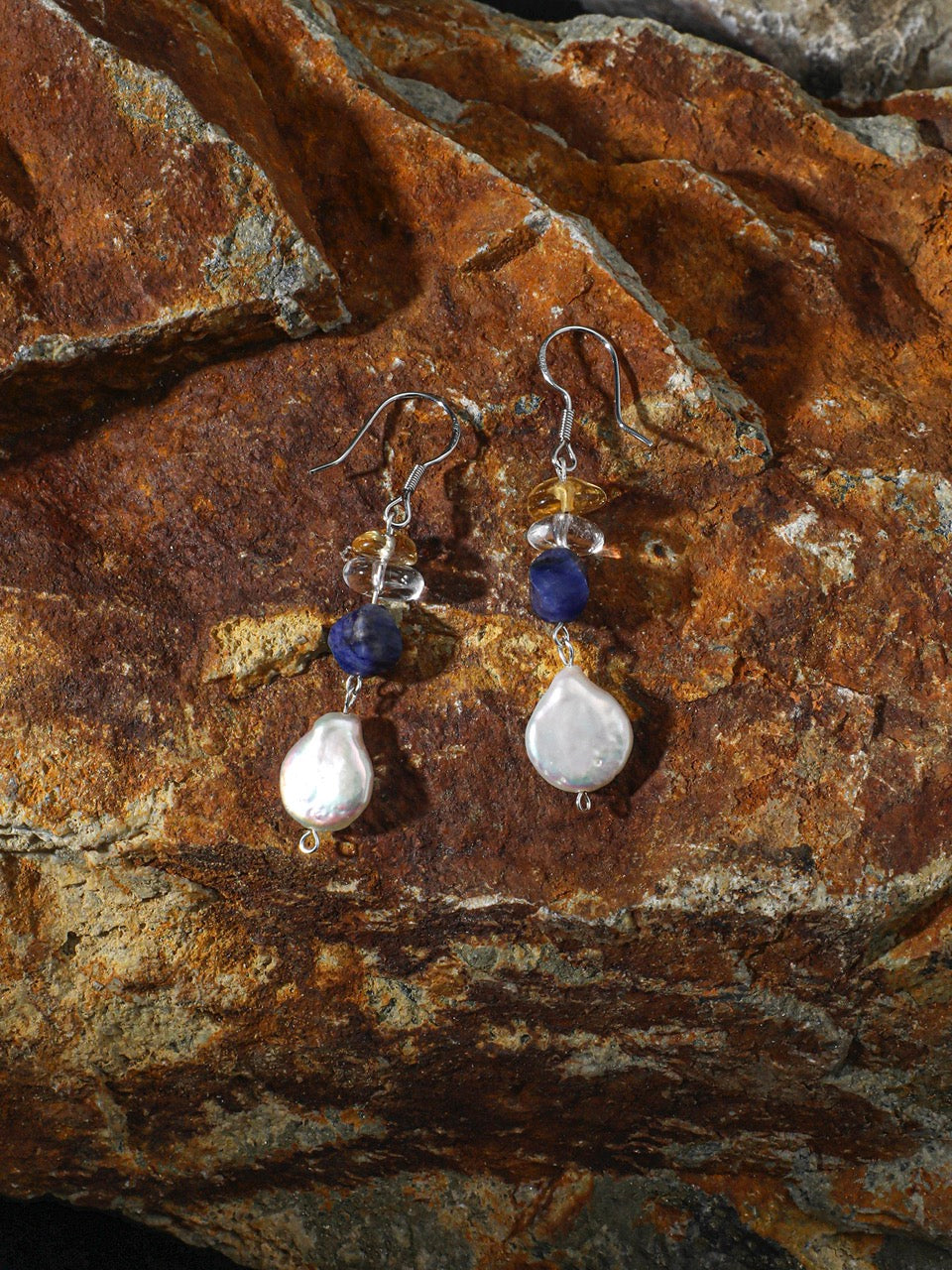 AQUEOUS NEBULA · Baroque Pearl & Sodalite Earrings