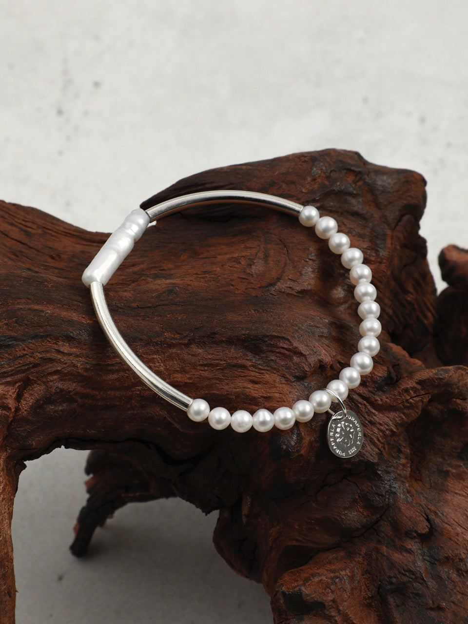 LUNAR CIRCLE · Pearl & Silver Tube Bracelet