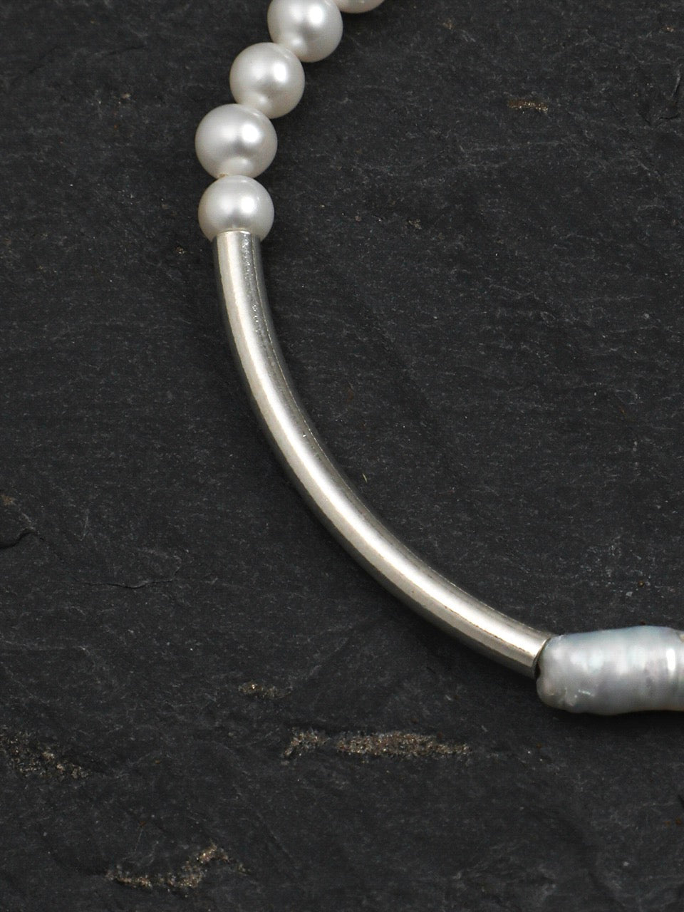 LUNAR CIRCLE · Pearl & Silver Tube Bracelet