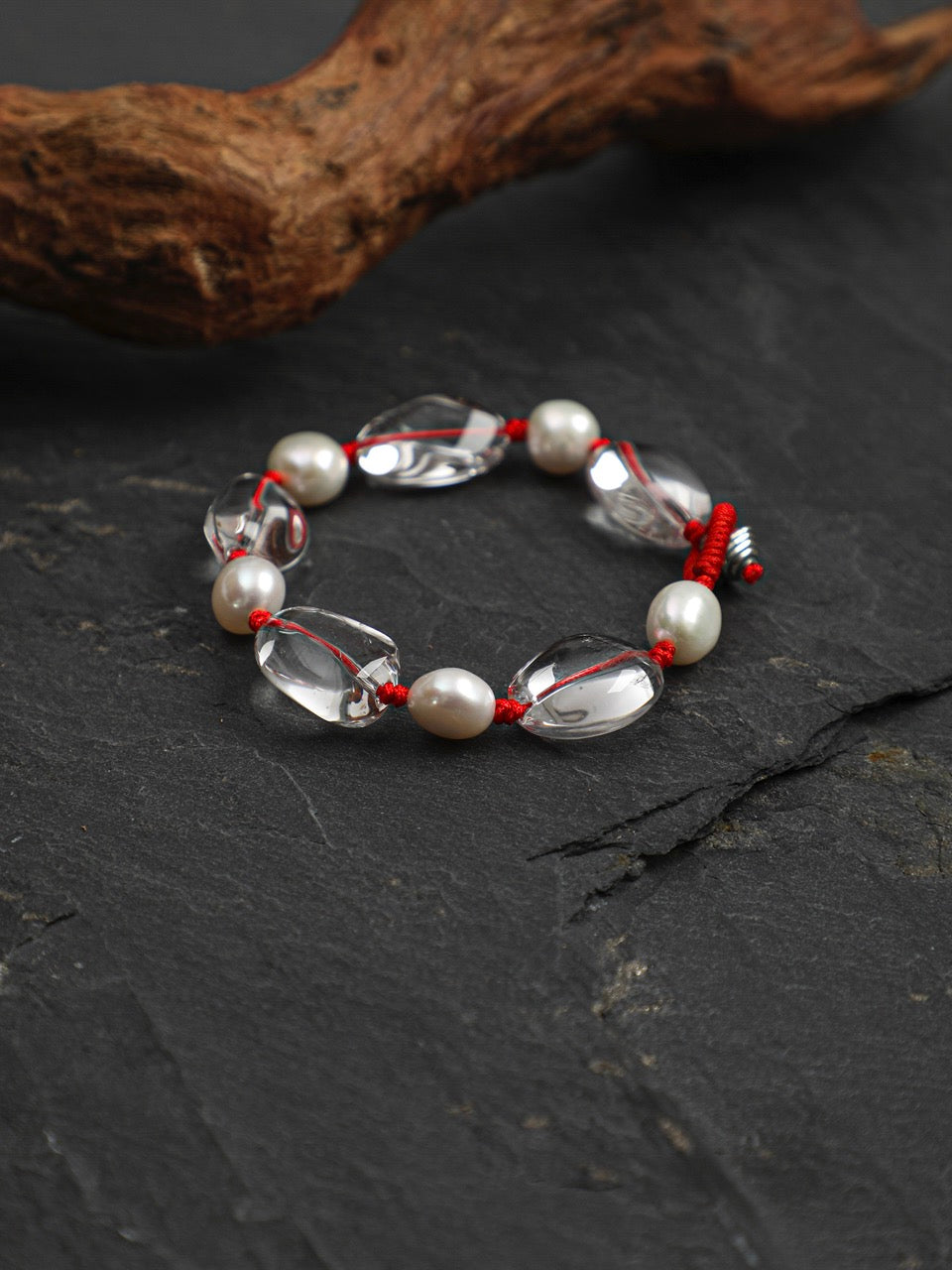 RED LATITUDE · Clear Quartz & Pearl Bracelet