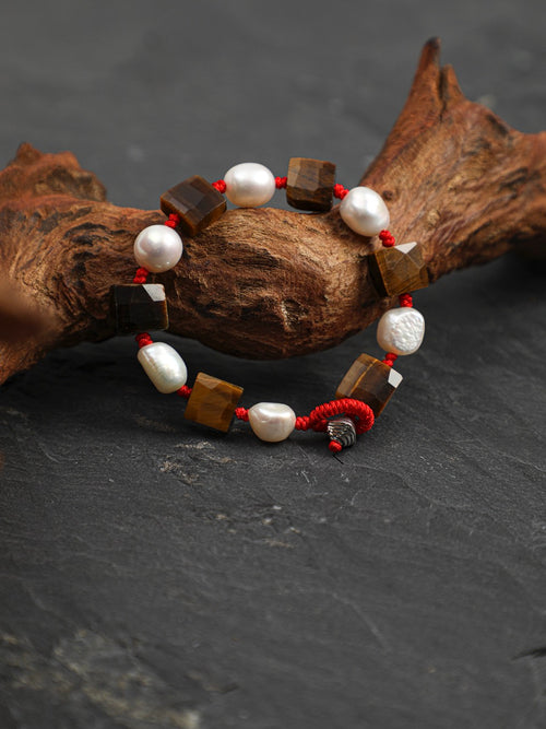 AMBER AXIS · Tiger's Eye & Pearl Bracelet