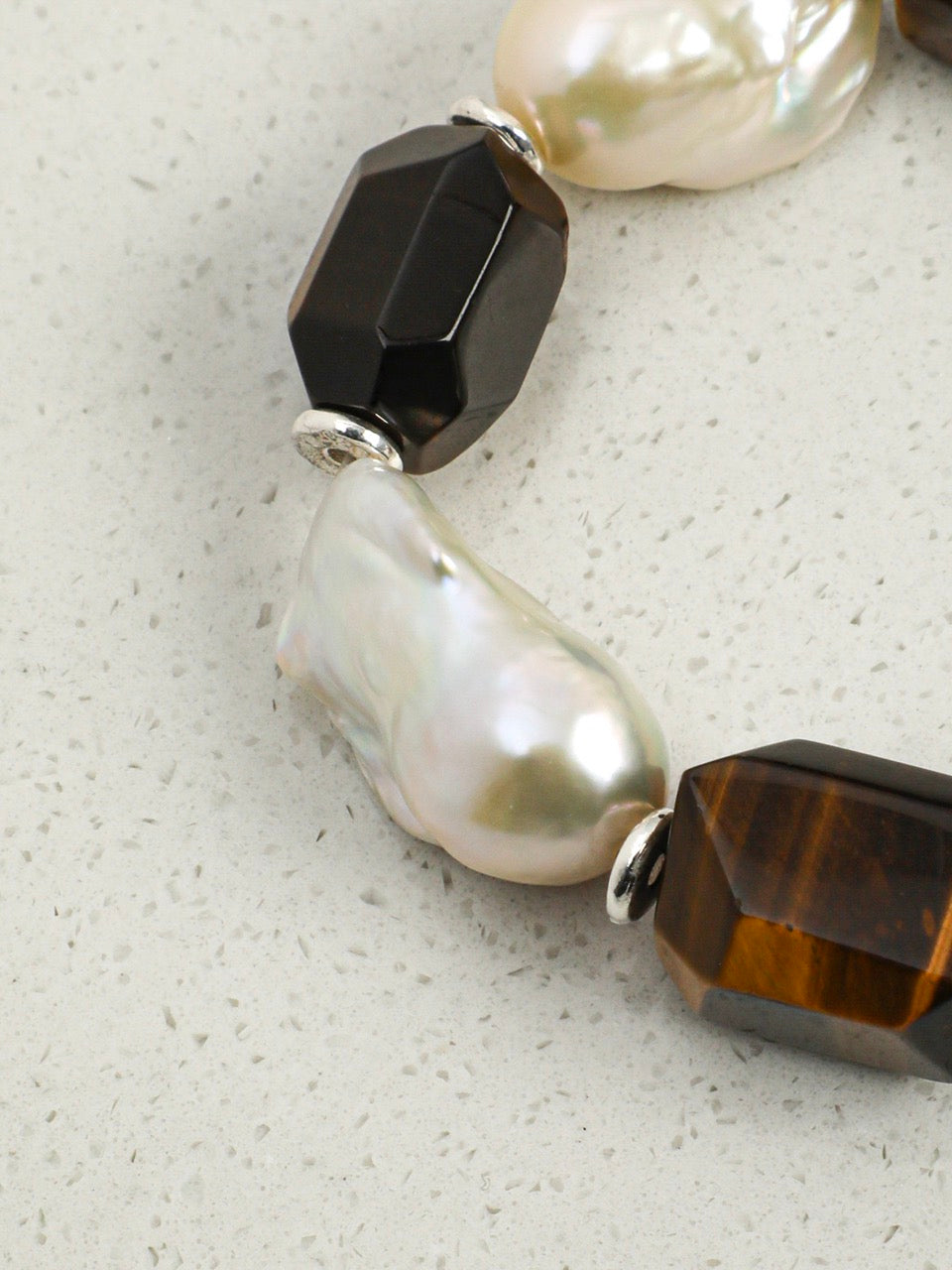 AMBER MATRIX · Tiger's Eye & Baroque Pearl Bracelet