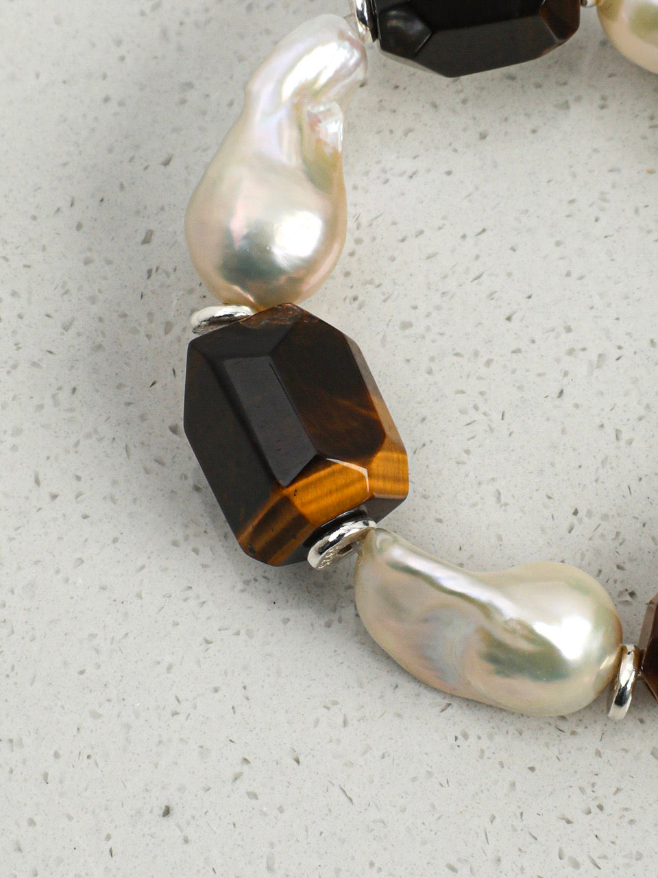 AMBER MATRIX · Tiger's Eye & Baroque Pearl Bracelet