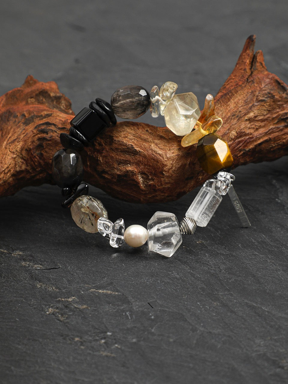 ONYX ROCK · Black Onyx & Rutilated Quartz Bracelet