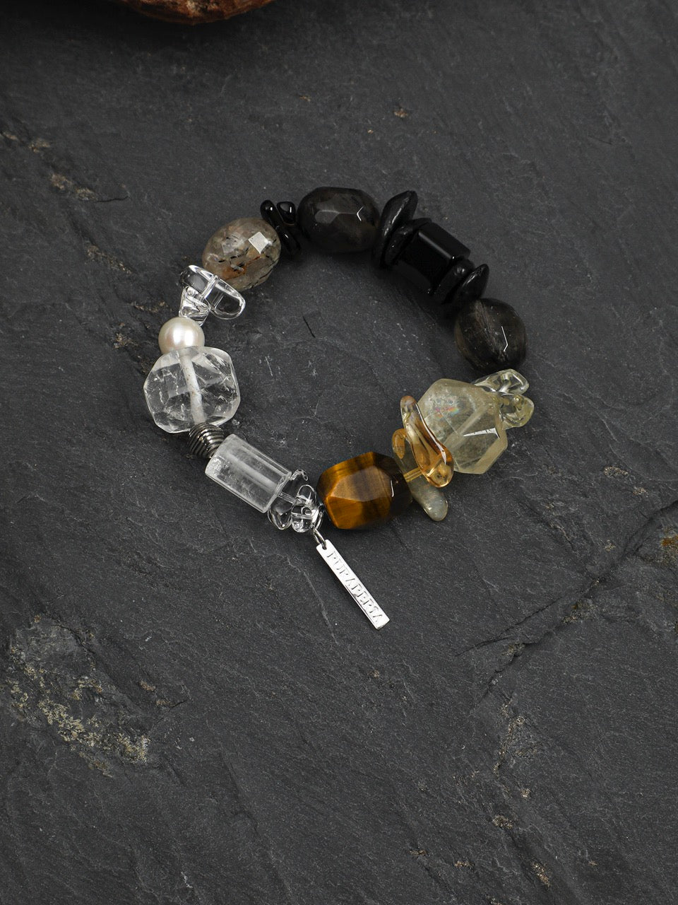 ONYX ROCK · Black Onyx & Rutilated Quartz Bracelet