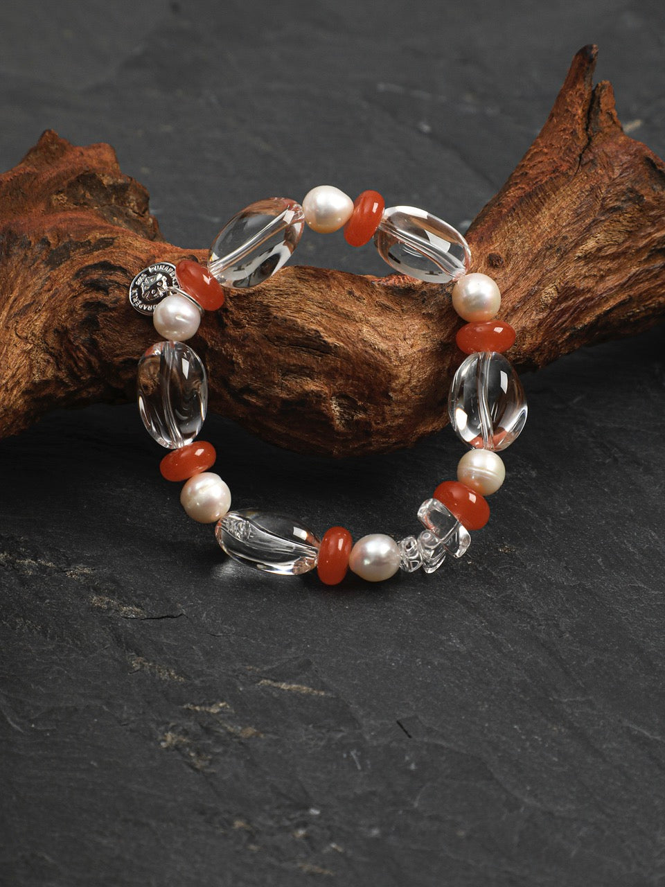 CRIMSON VINE · Clear Quartz & Red Agate Bracelet