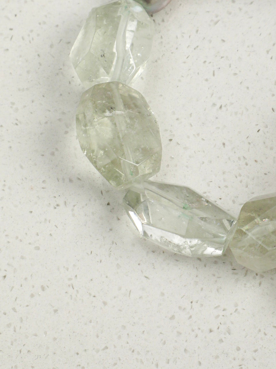 GHOST VINE · Green Quartz & Grey Pearl Bracelet