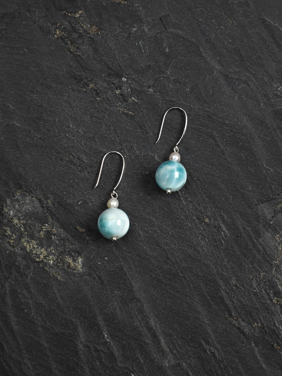 CYAN RIVER · Larimar & Pearl Earrings