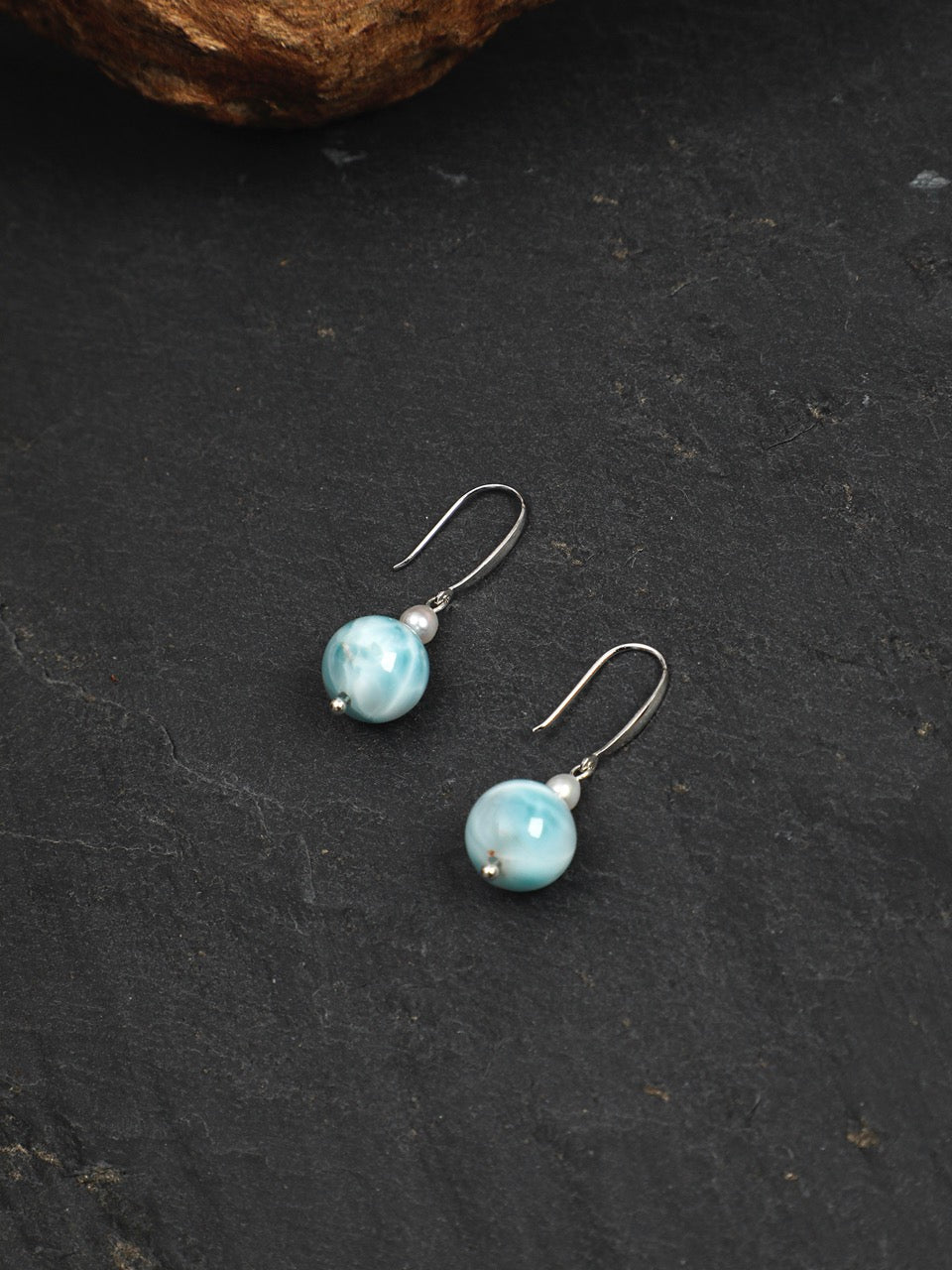 CYAN RIVER · Larimar & Pearl Earrings