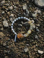 AMBER MIST GLOW · Citrine & Grey Pearl Bracelet
