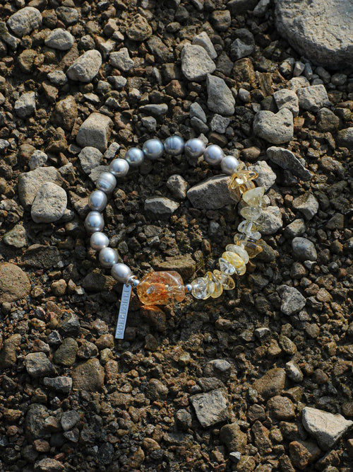 AMBER MIST GLOW · Citrine & Grey Pearl Bracelet