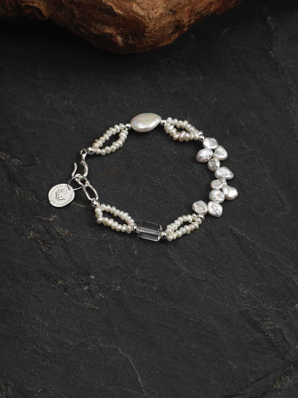 SURF STACK · Baroque Pearl & Clear Quartz Bracelet