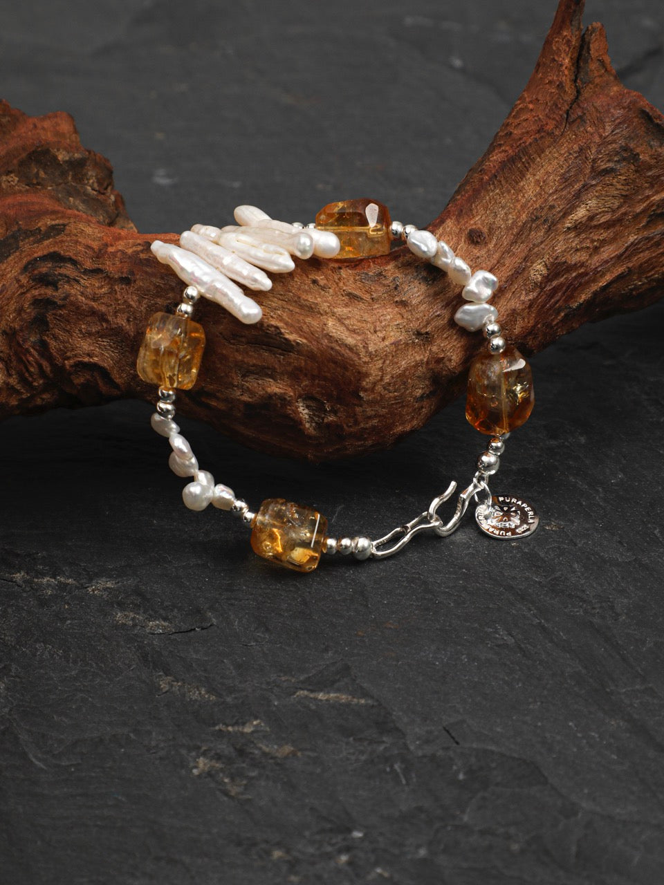 AMBER VINE · Citrine & Baroque Pearl Bracelet