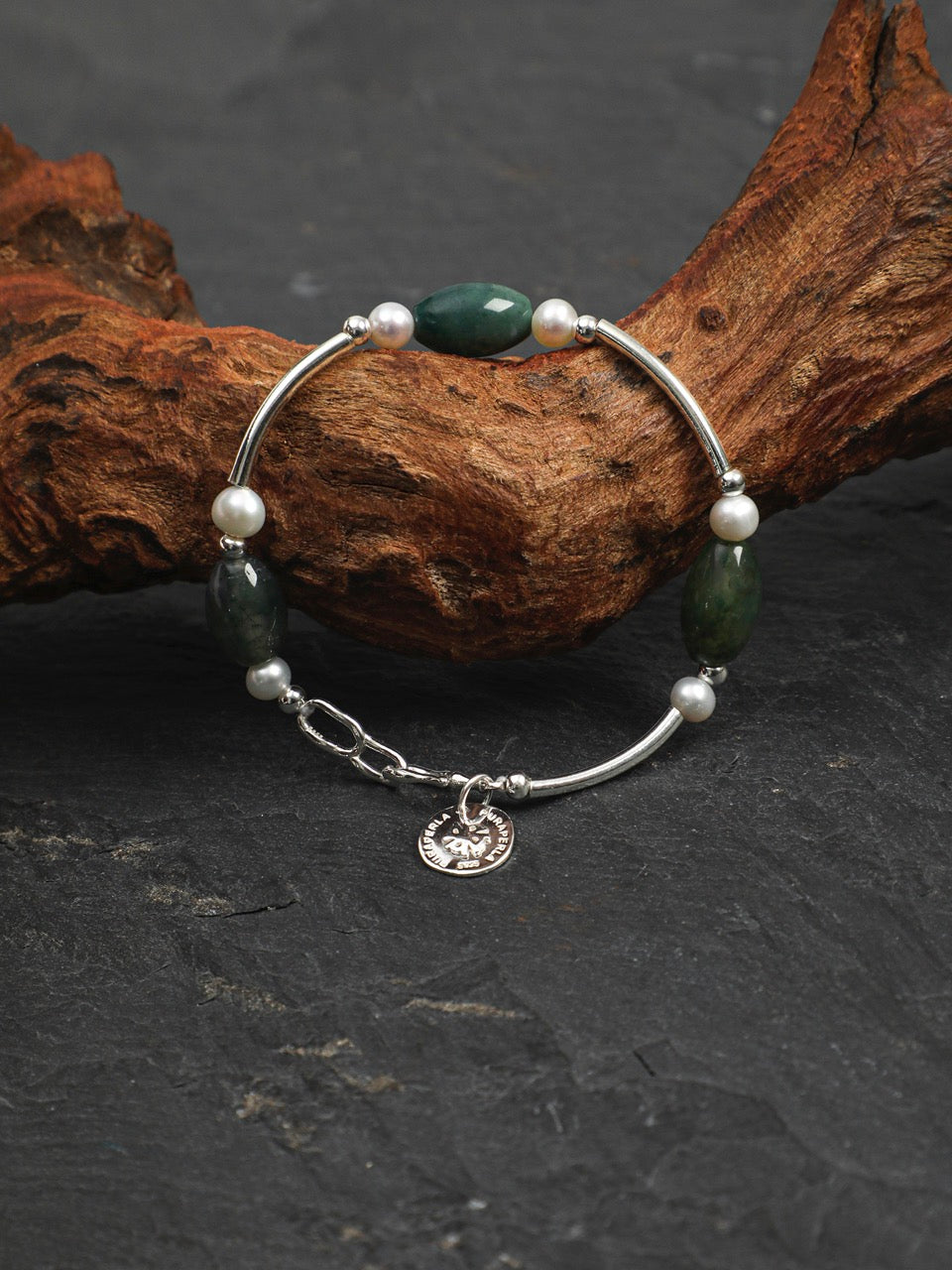 MOSS ROCK · Moss Agate & Pearl Bracelet