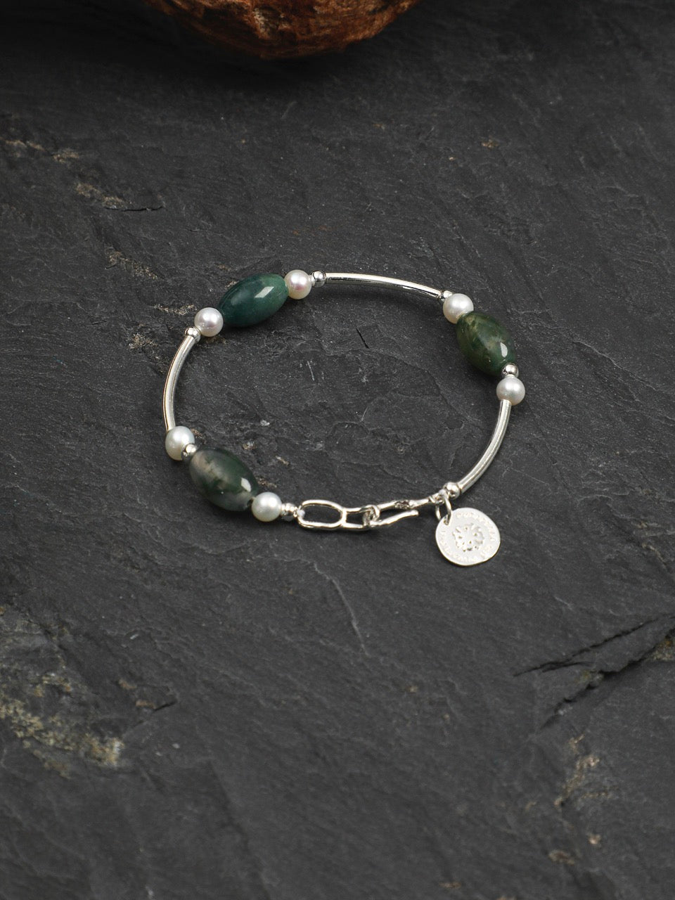 MOSS ROCK · Moss Agate & Pearl Bracelet