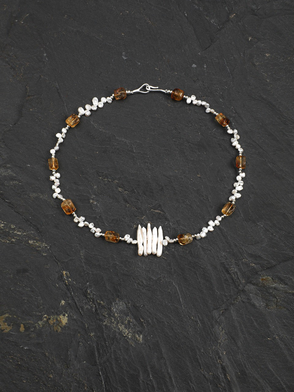 AMBER VINE · Citrine & Baroque Pearl Necklace