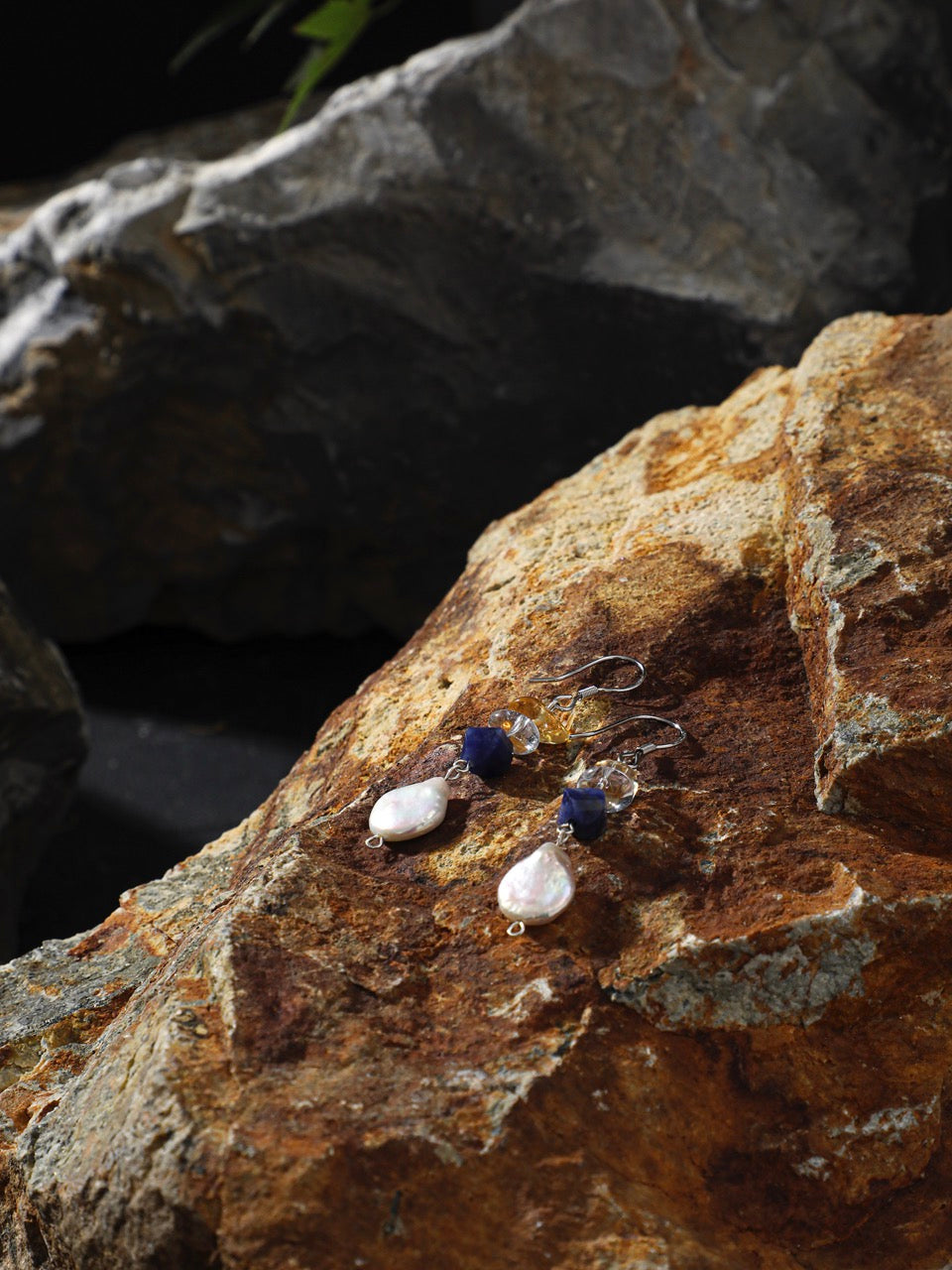 AQUEOUS NEBULA · Baroque Pearl & Sodalite Earrings