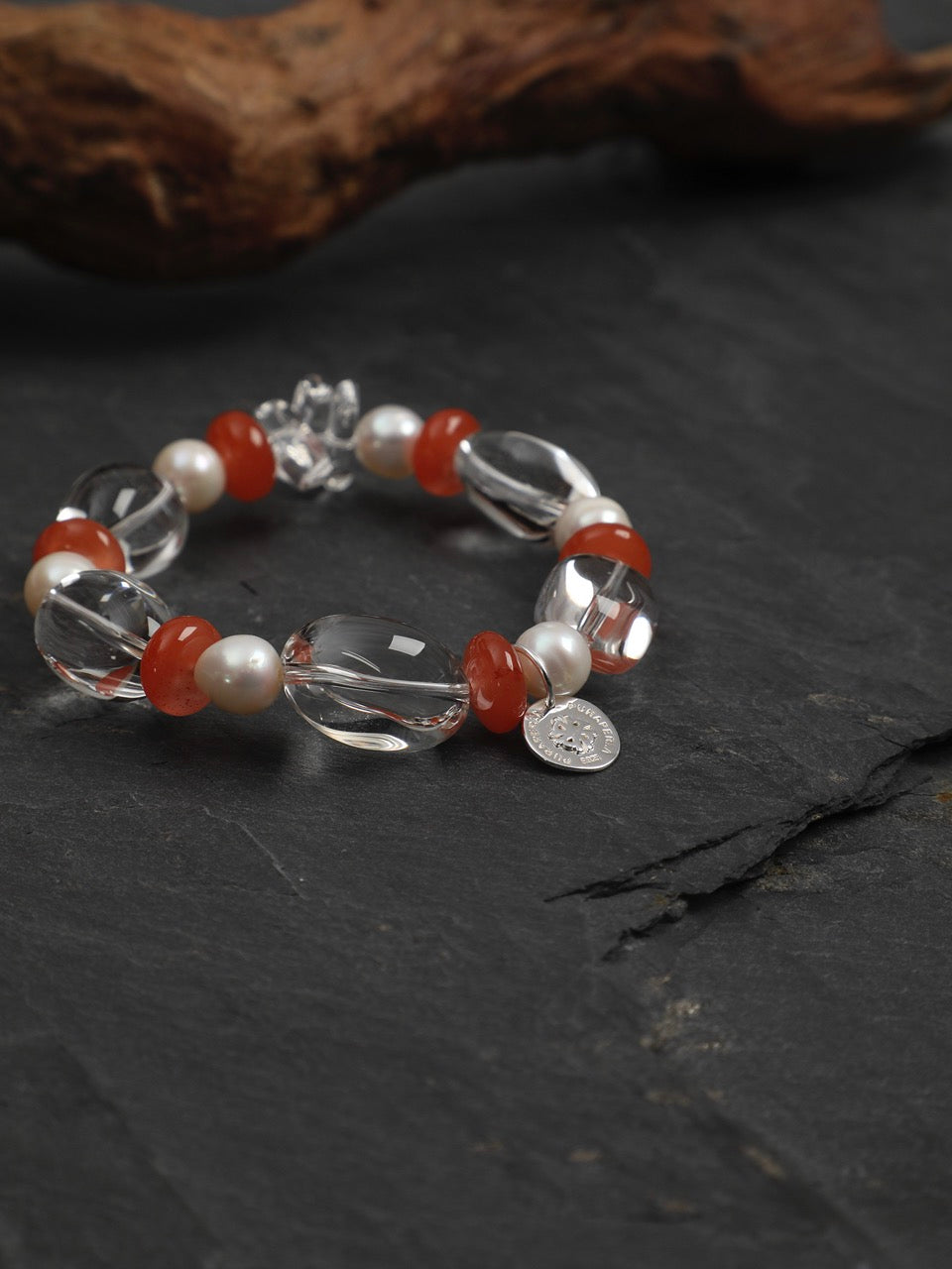 CRIMSON VINE · Clear Quartz & Red Agate Bracelet