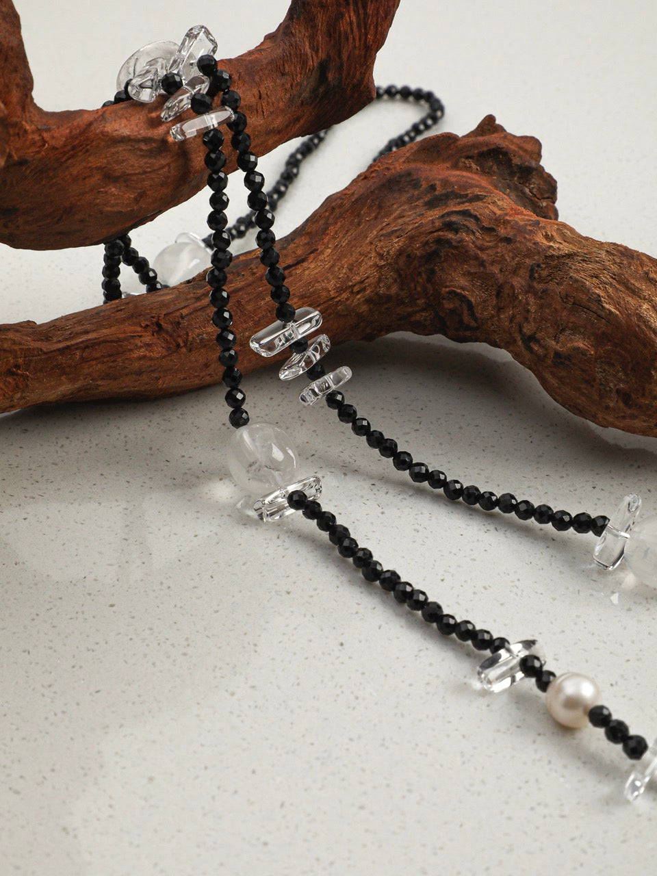 INKED LUSTER · Clear Quartz & Tourmaline Long Necklace