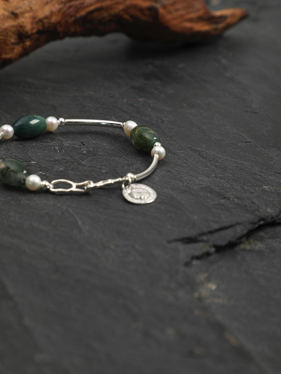MOSS ROCK · Moss Agate & Pearl Bracelet