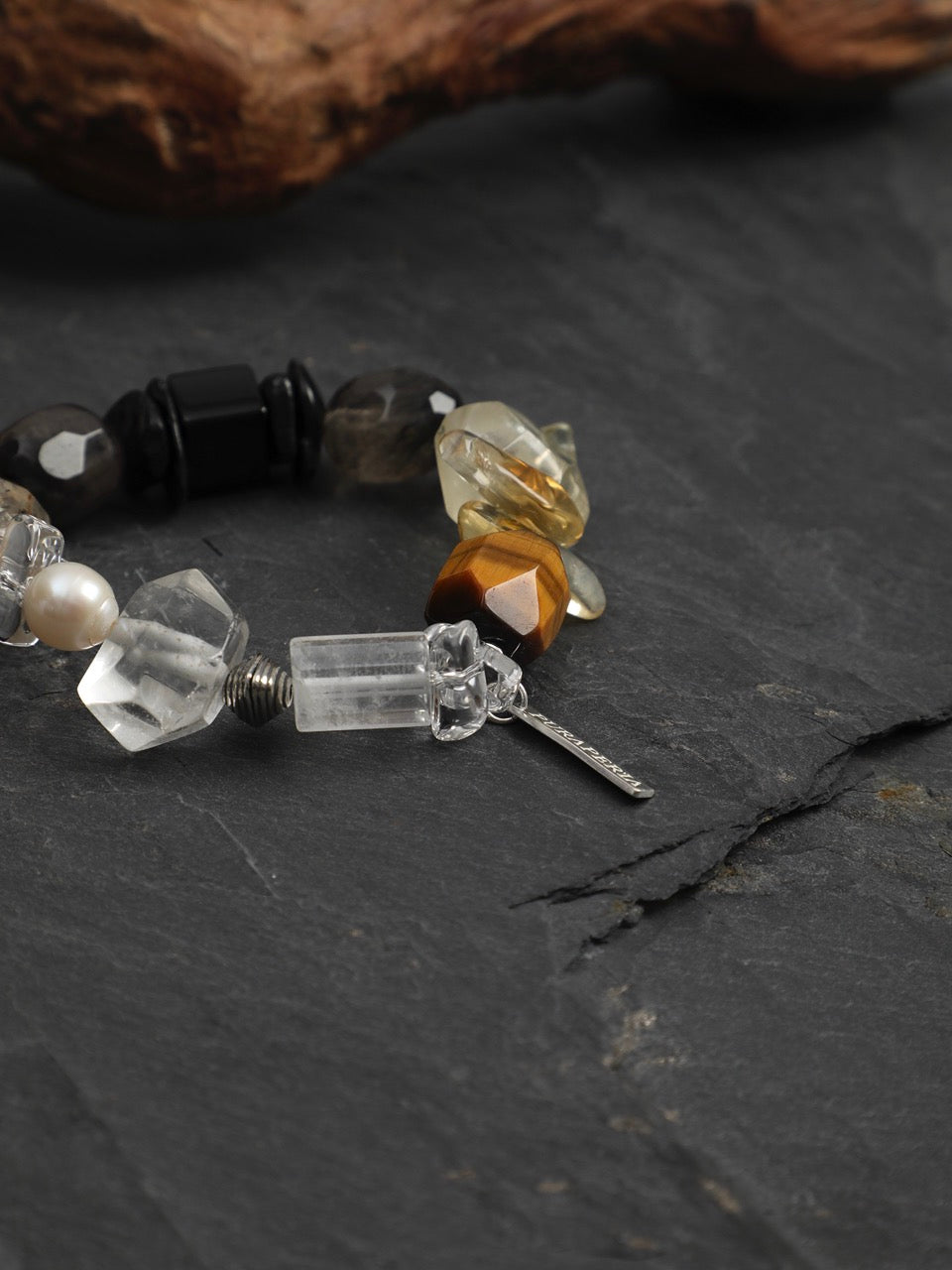 ONYX ROCK · Black Onyx & Rutilated Quartz Bracelet
