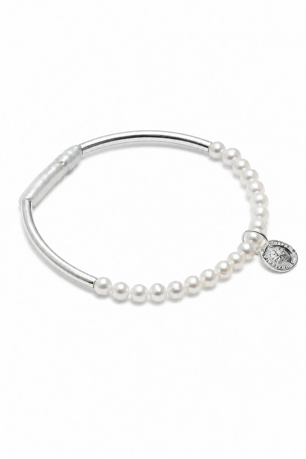LUNAR CIRCLE · Pearl & Silver Tube Bracelet