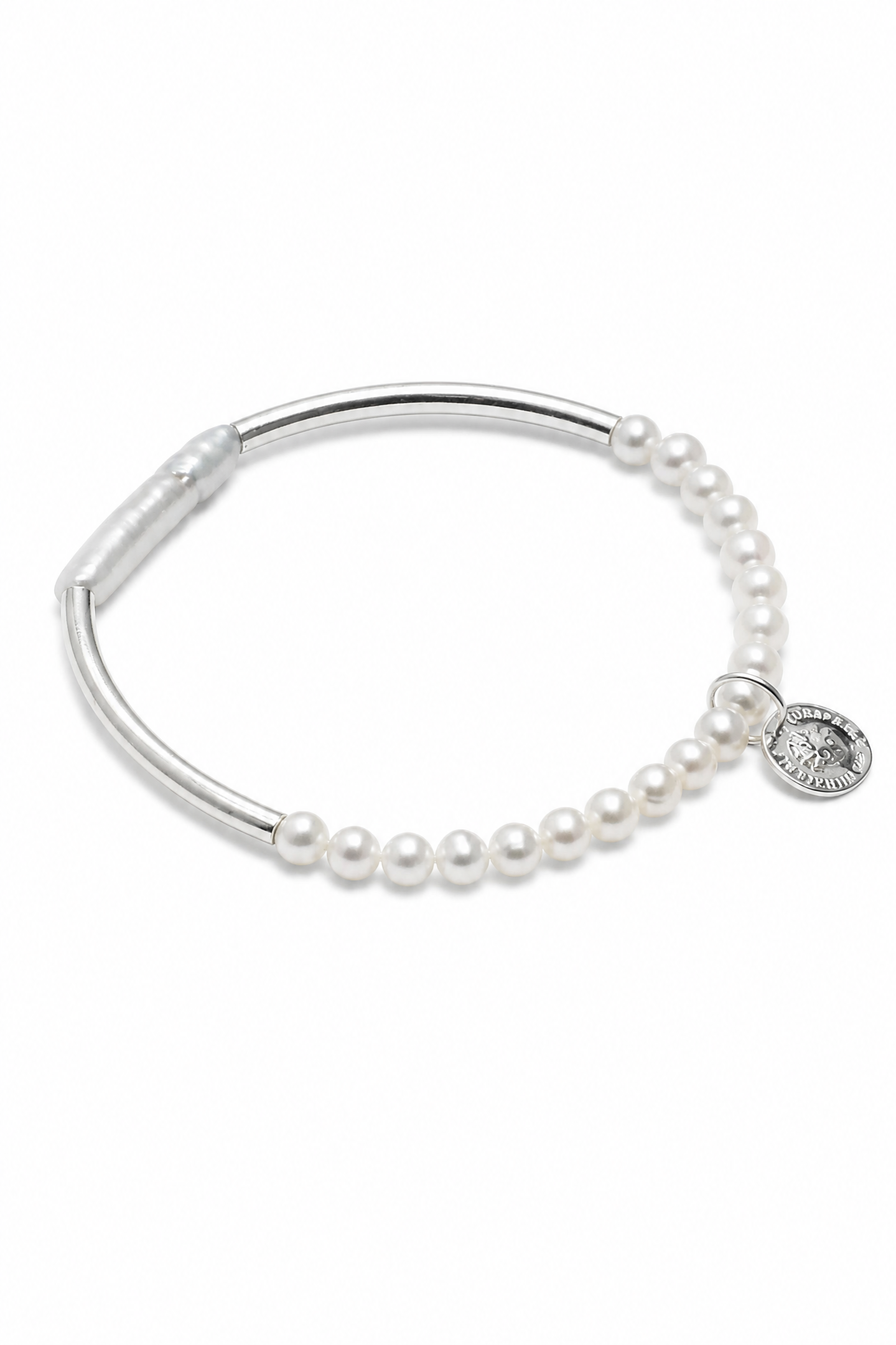 LUNAR CIRCLE · Pearl & Silver Tube Bracelet