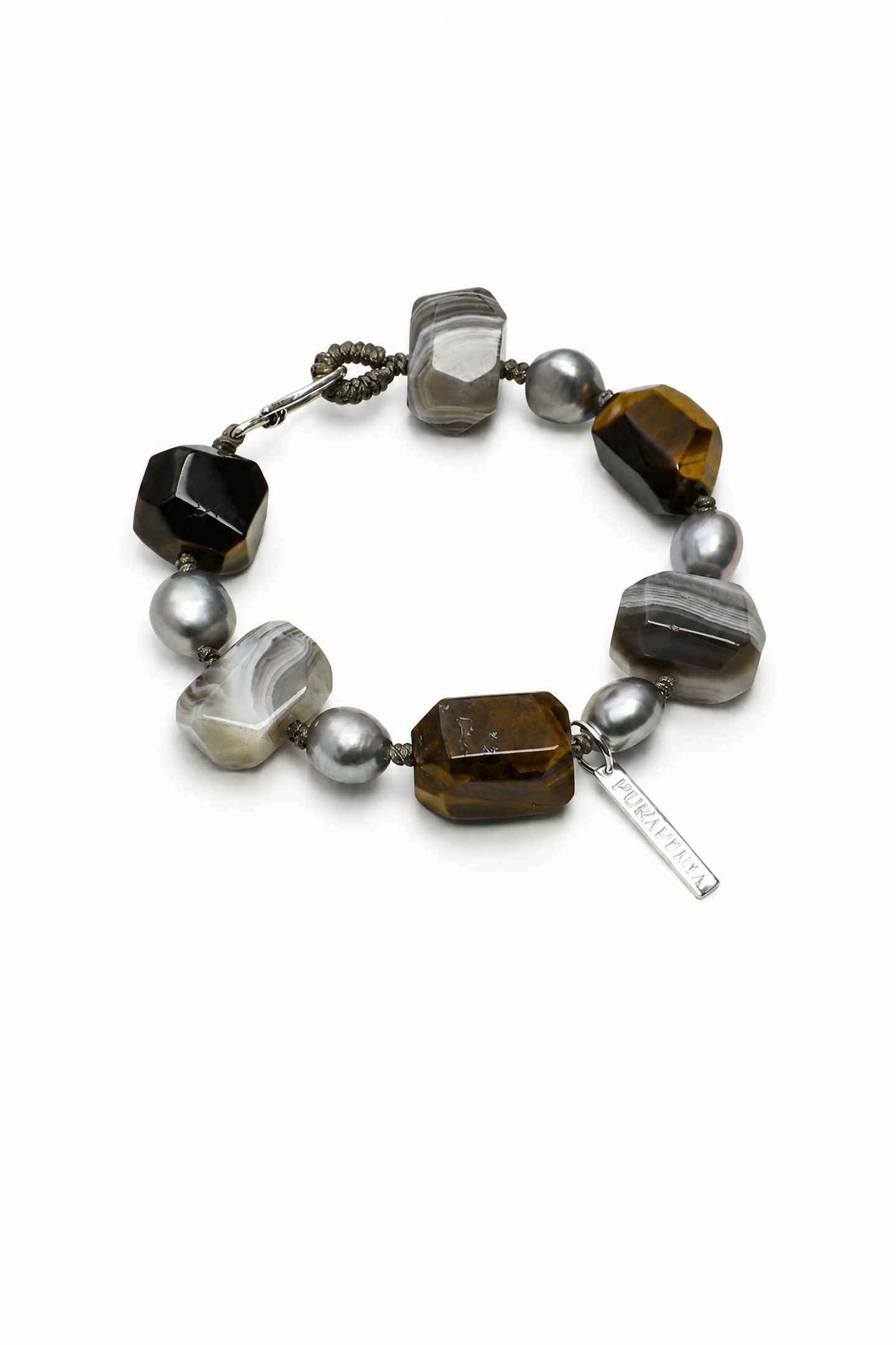 GLOWING CORE · Tiger's Eye & Grey Pearl Bracelet