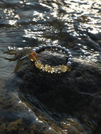 AMBER MIST GLOW · Citrine & Grey Pearl Bracelet