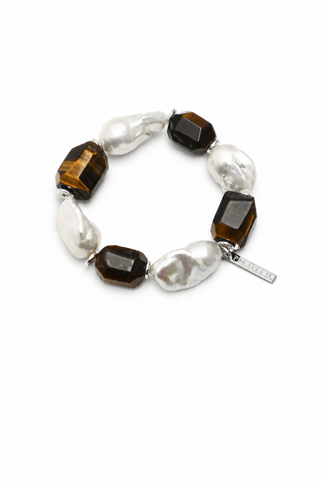 AMBER MATRIX · Tiger's Eye & Baroque Pearl Bracelet